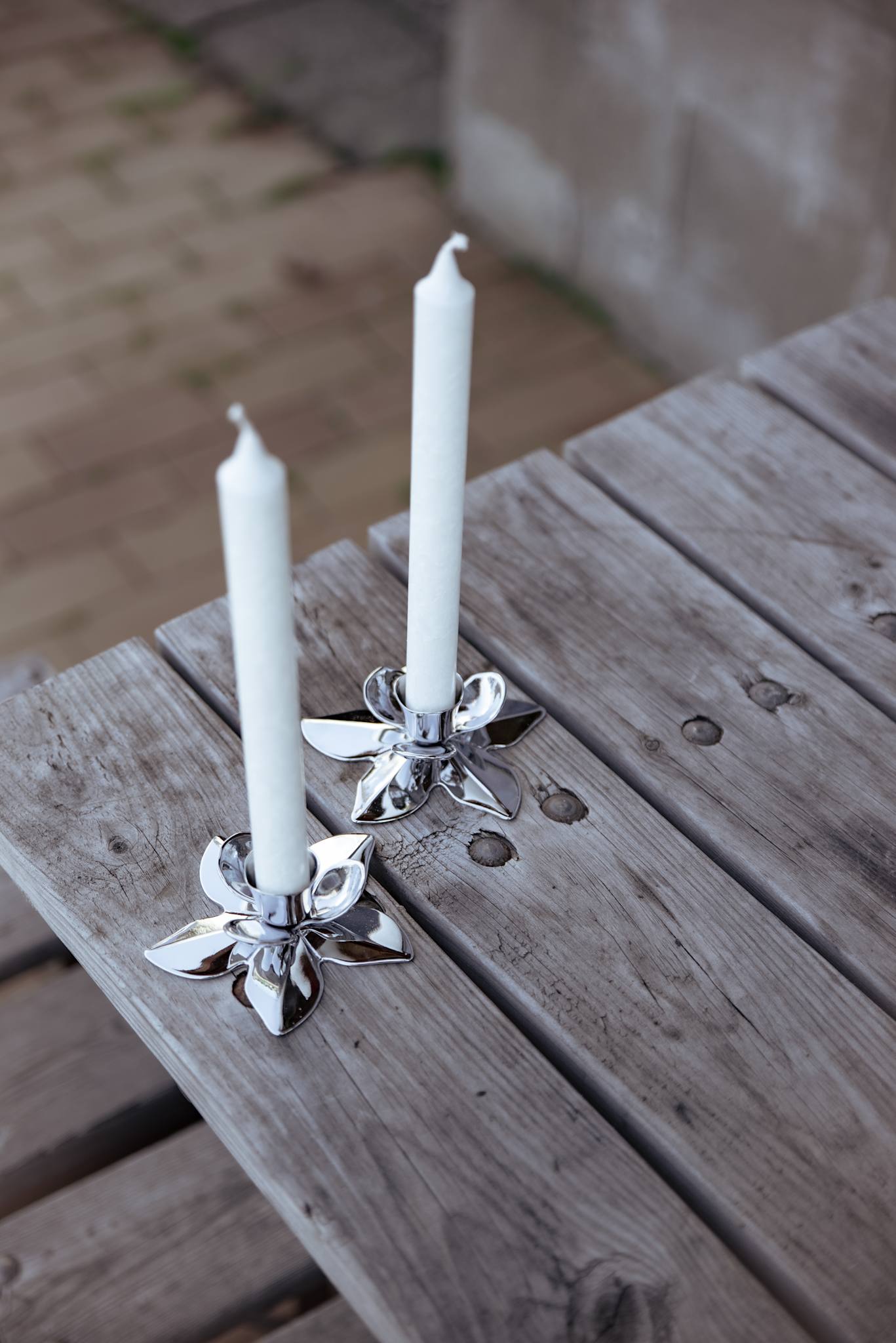 Italian "Flower" Art Deco Candlestick (2.3 cm candle) in Chrome -