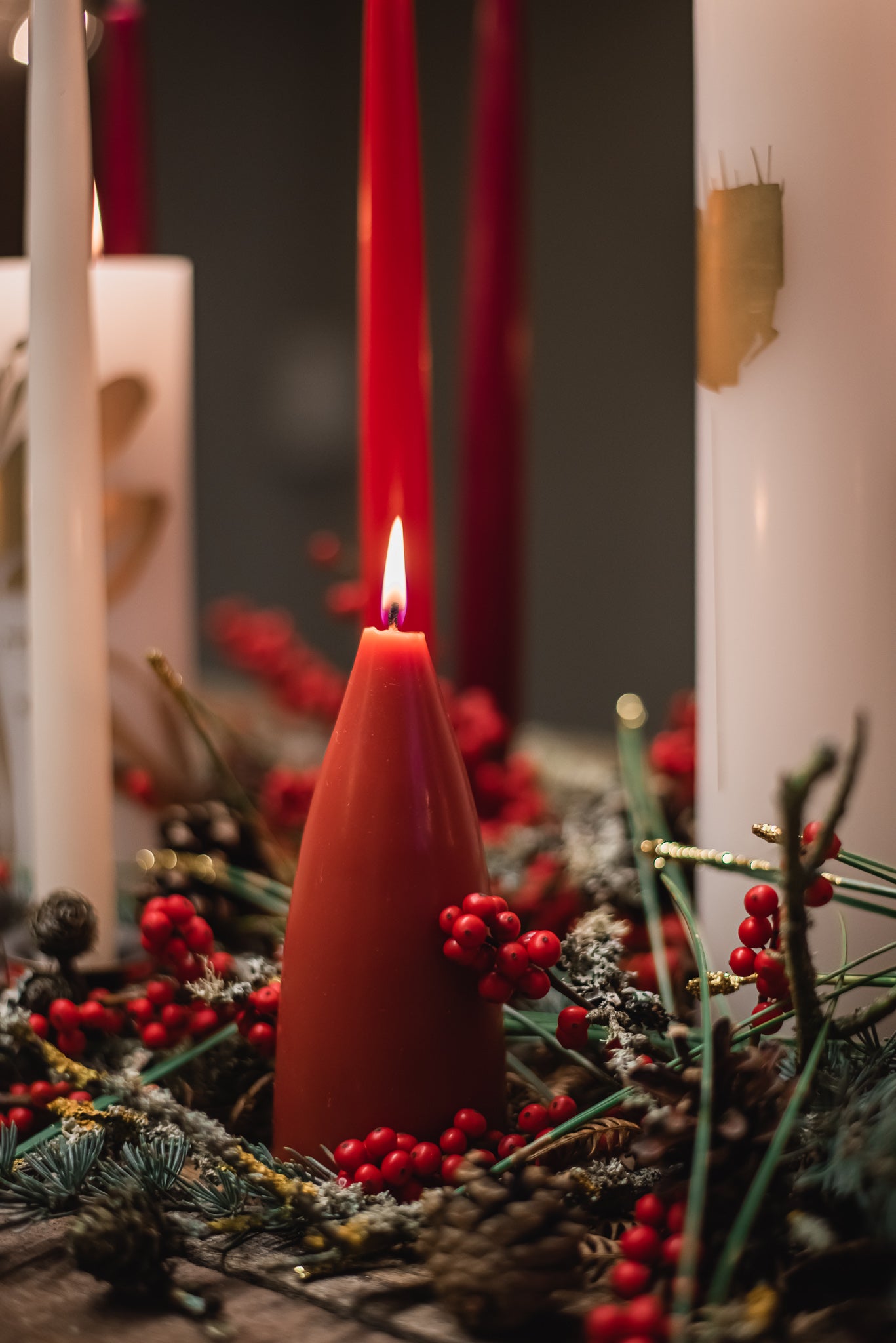 Coloured Cone-Shaped Candles - ø-6,5 cm, length 16 cm - 2-pack - X-mas Red #10