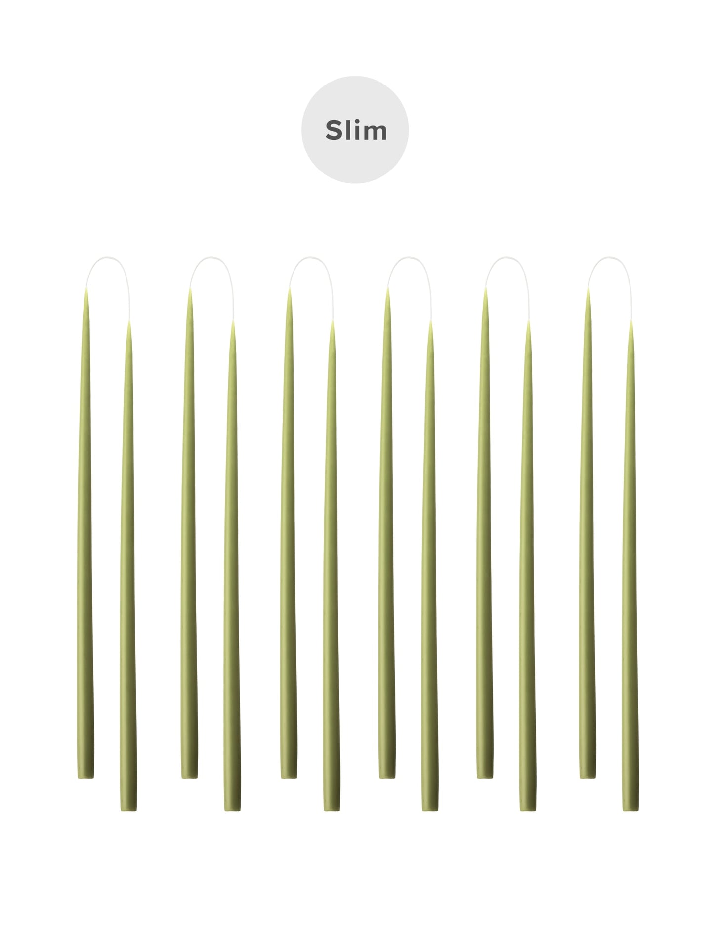 Slim colored candle, Ø=1.3 cm H= 28 cm gift box w. 12 pcs. - Olive #36