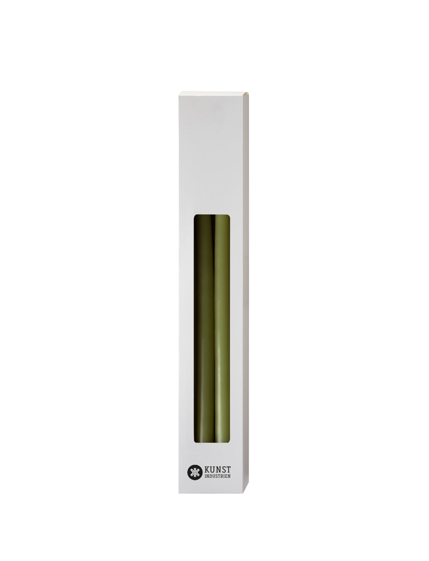 Slim colored candle, Ø=1.3 cm H= 28 cm gift box w. 12 pcs. - Olive #36
