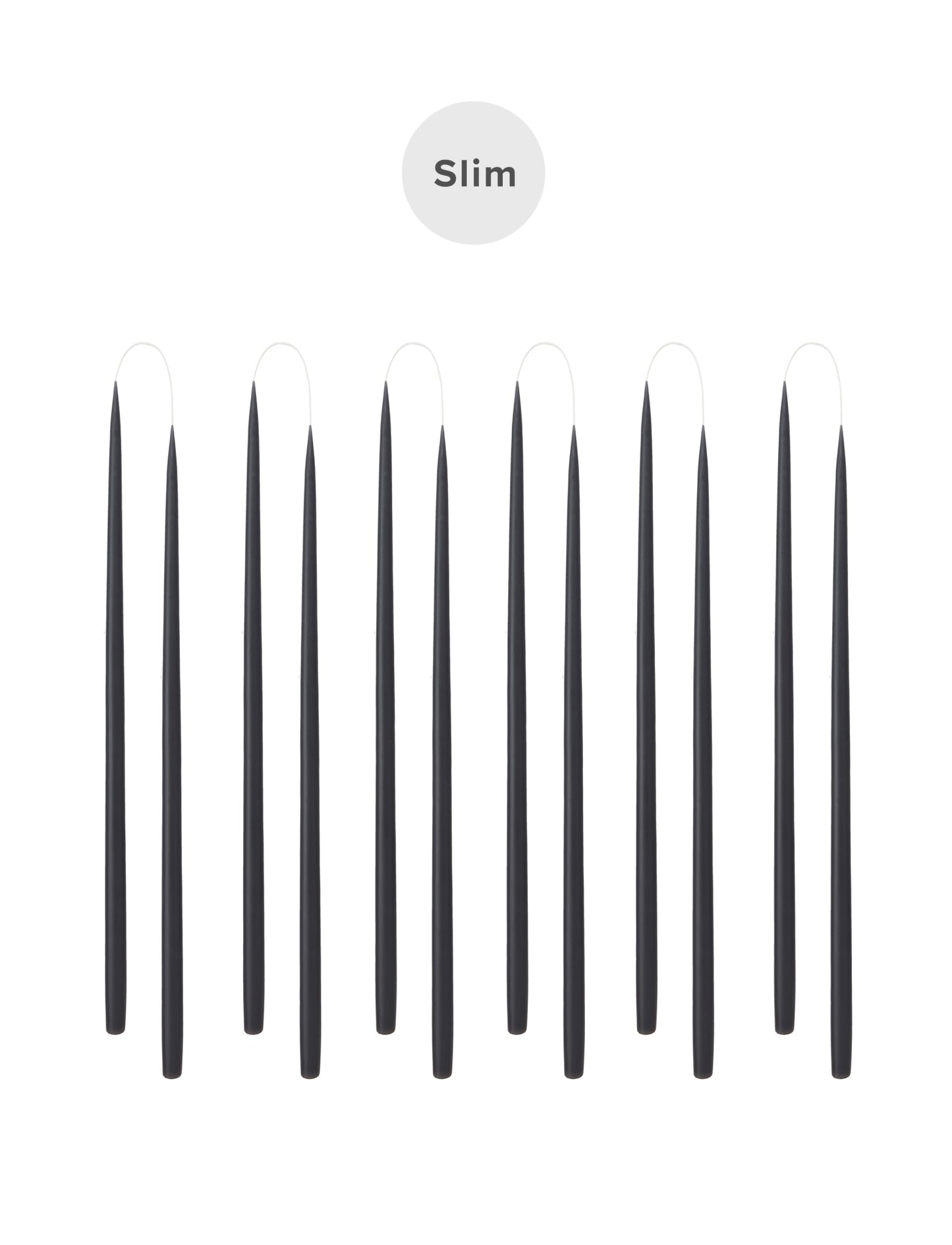 Slim coloured candle, Ø=1.3 cm H= 28 cm giftbox w. 12 pcs. - Black #91