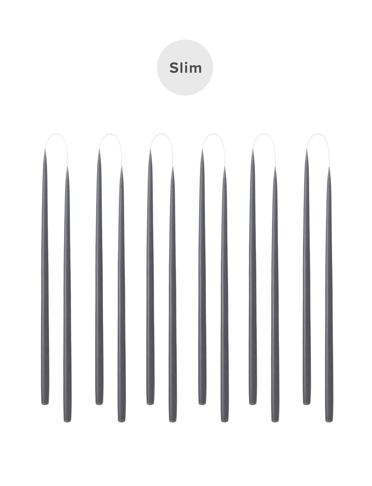 Slim coloured candle, Ø=1.3 cm H= 28 cm giftbox w. 12 pcs. - Charcoal Grey #92