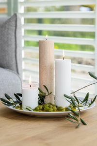 Upcycled olive wax pillar candles 6 cm x 18 cm - Off White