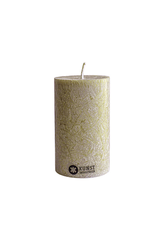 Upcycled olive wax pillar candles 6 cm x 10 cm - Moss Green
