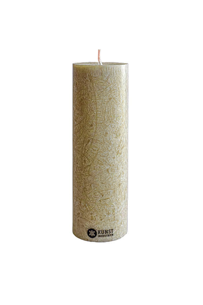 Upcycled olive wax pillar candles 6 cm x 18 cm - Moss Green
