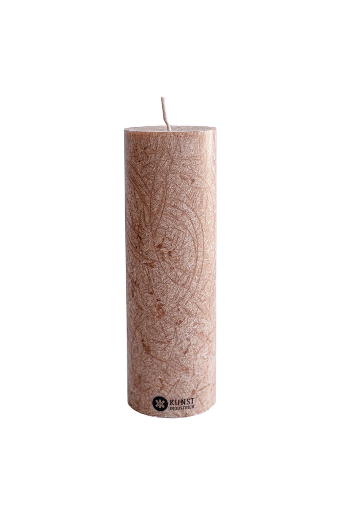 Upcycled olive wax pillar candles 6 cm x 18 cm - Hazelnut