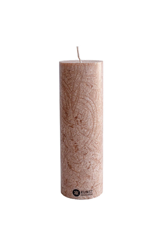 Upcycled olive wax pillar candles 6 cm x 18 cm - Hazelnut