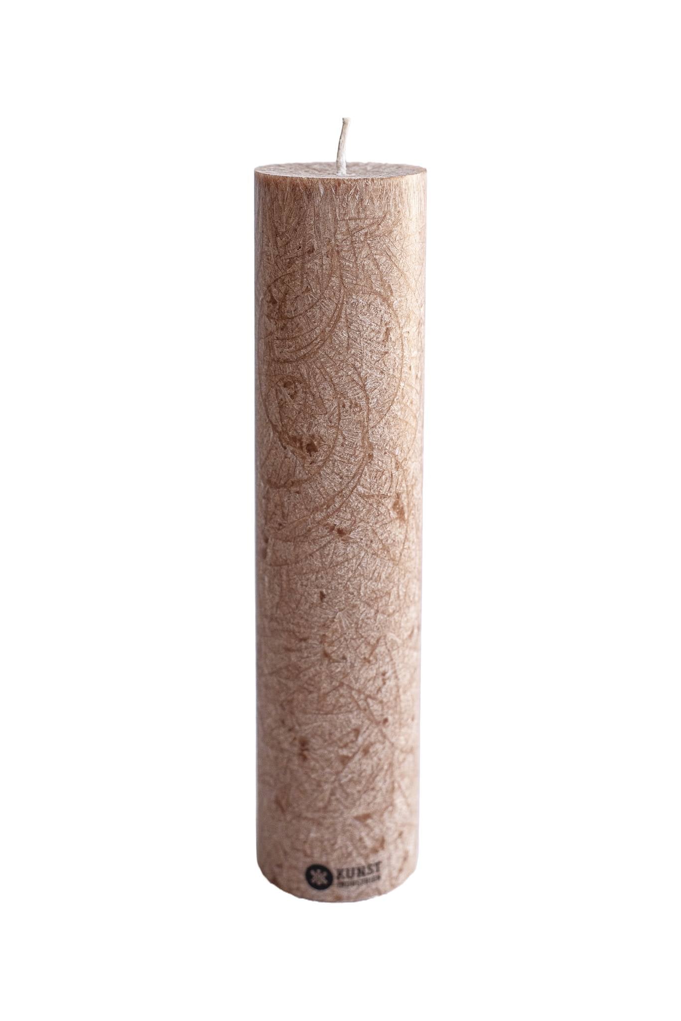 Upcycled olive wax pillar candles 6 cm x 25 cm - Hazelnut