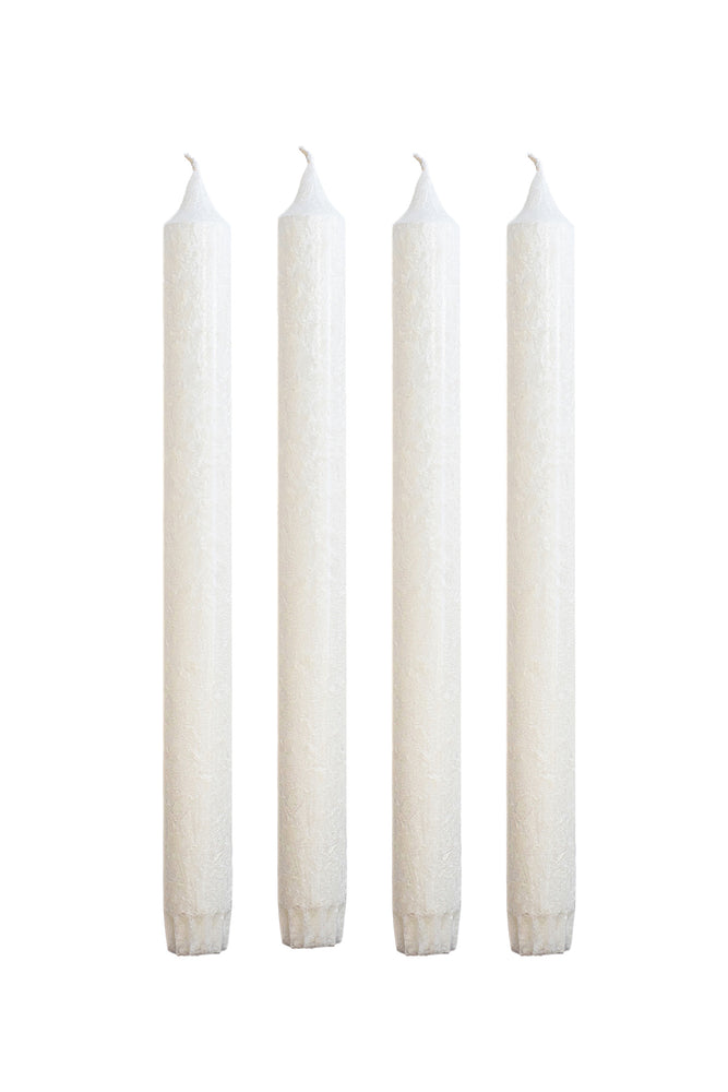 Olive Wax candle with Pattern Ø 2.2 cm, H=25 cm, 4 candles in a box - White #01