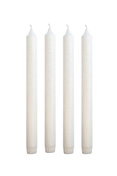 Olive Wax candle with Pattern Ø 2.2 cm, H=25 cm, 4 candles in a box - White #01