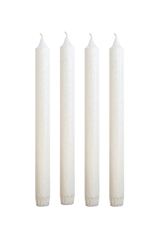 Olive Wax candle with Pattern Ø 2.2 cm, H=25 cm, 4 candles in a box - White #01