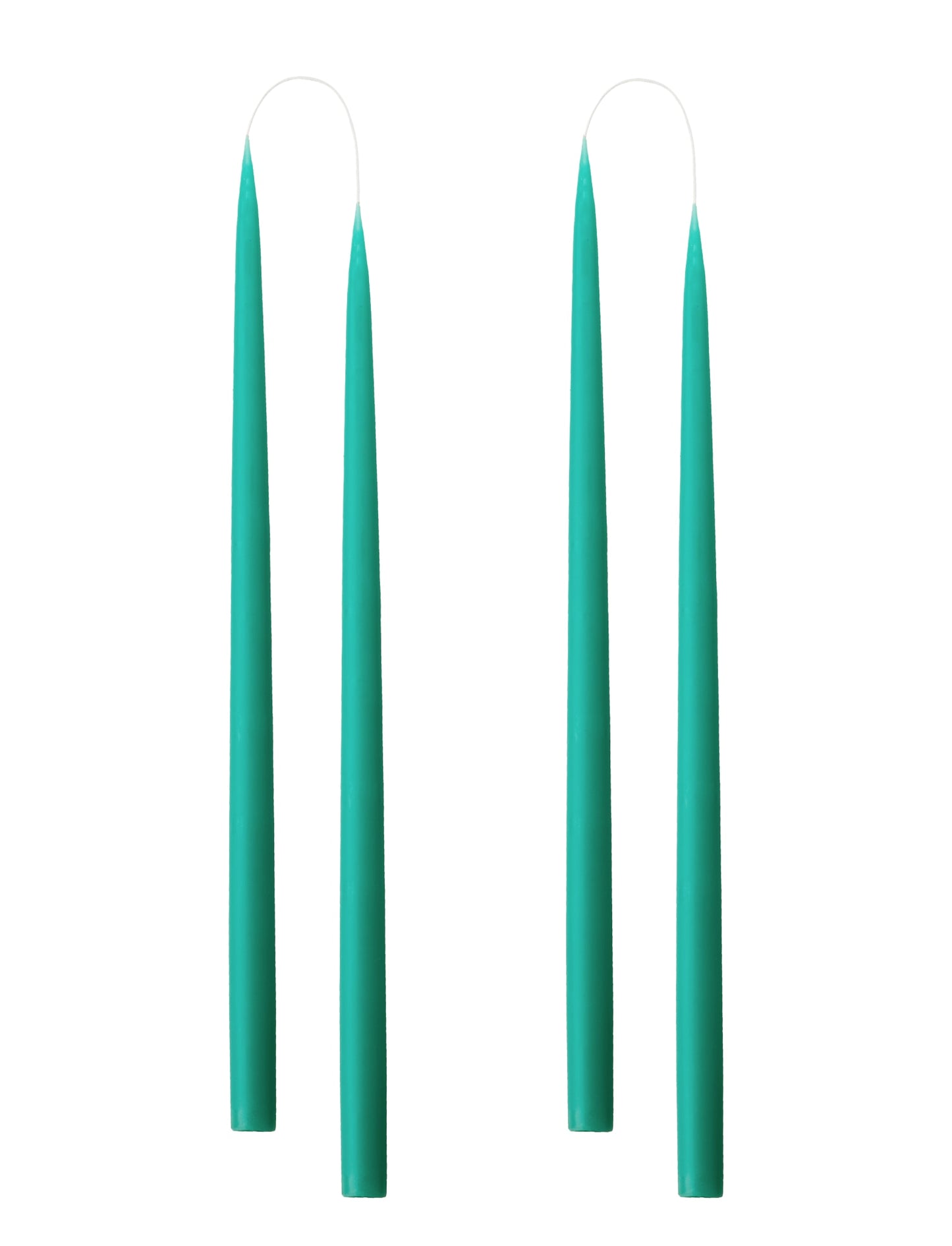Hand dipped, dyed candle, in 4 pack - 2.2 cm x 45 cm - Turquoise #25