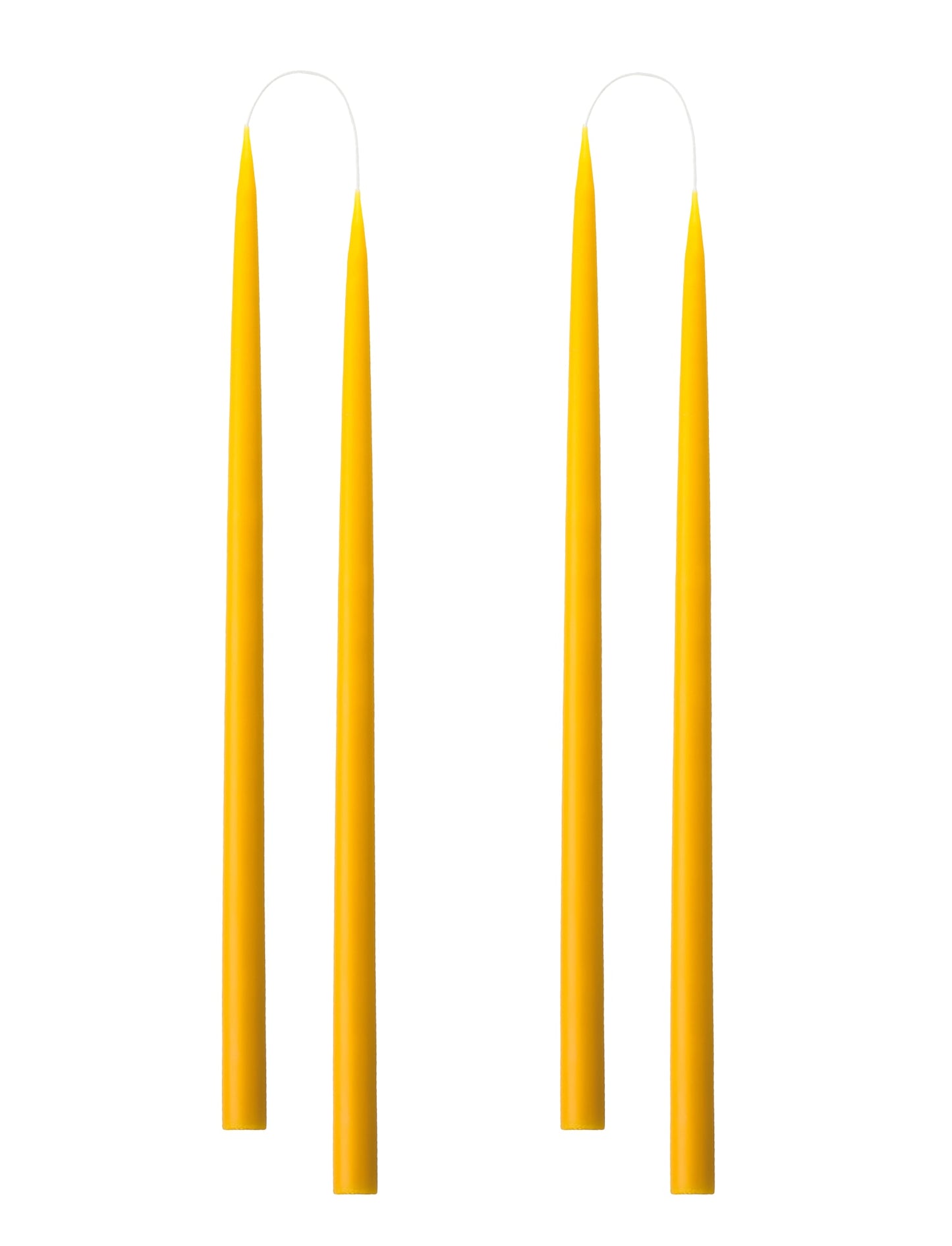 Hand dipped, dyed candle, in 4 pack - 2.2 cm x 45 cm - Yellow #51