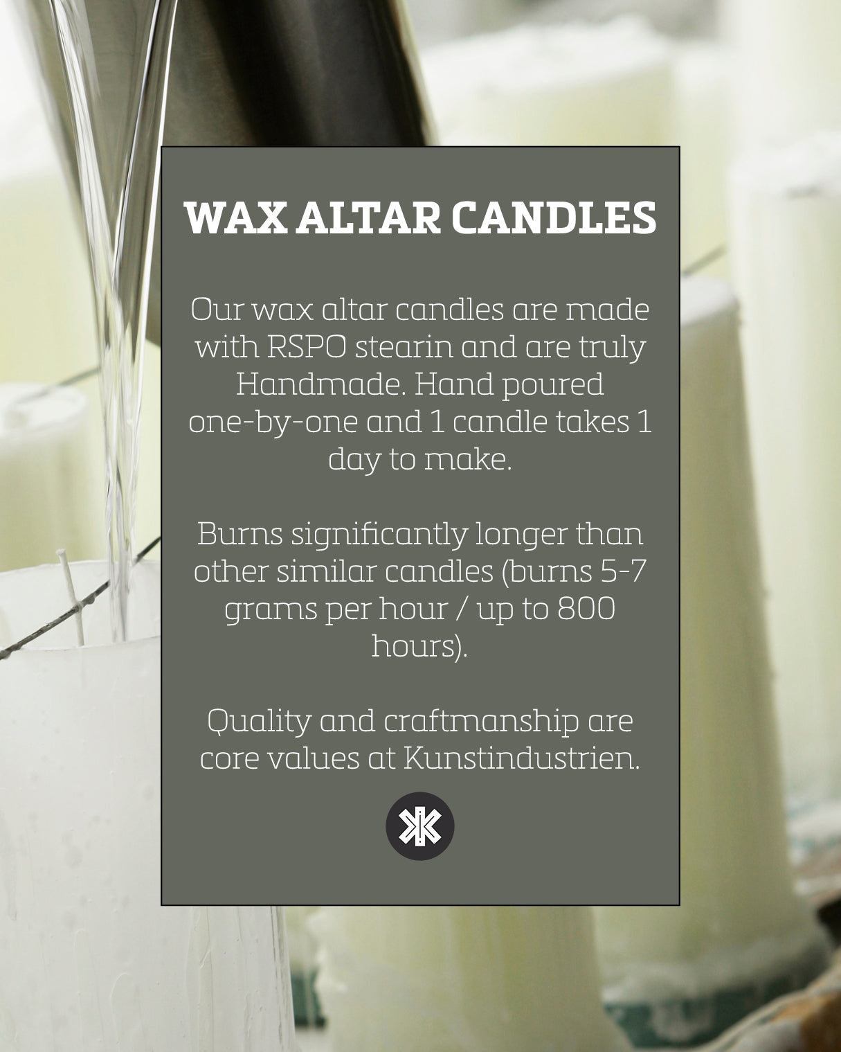 Wax Altar Candles. Ø=8.5 cm. H=15 cm. EN 15426 - White