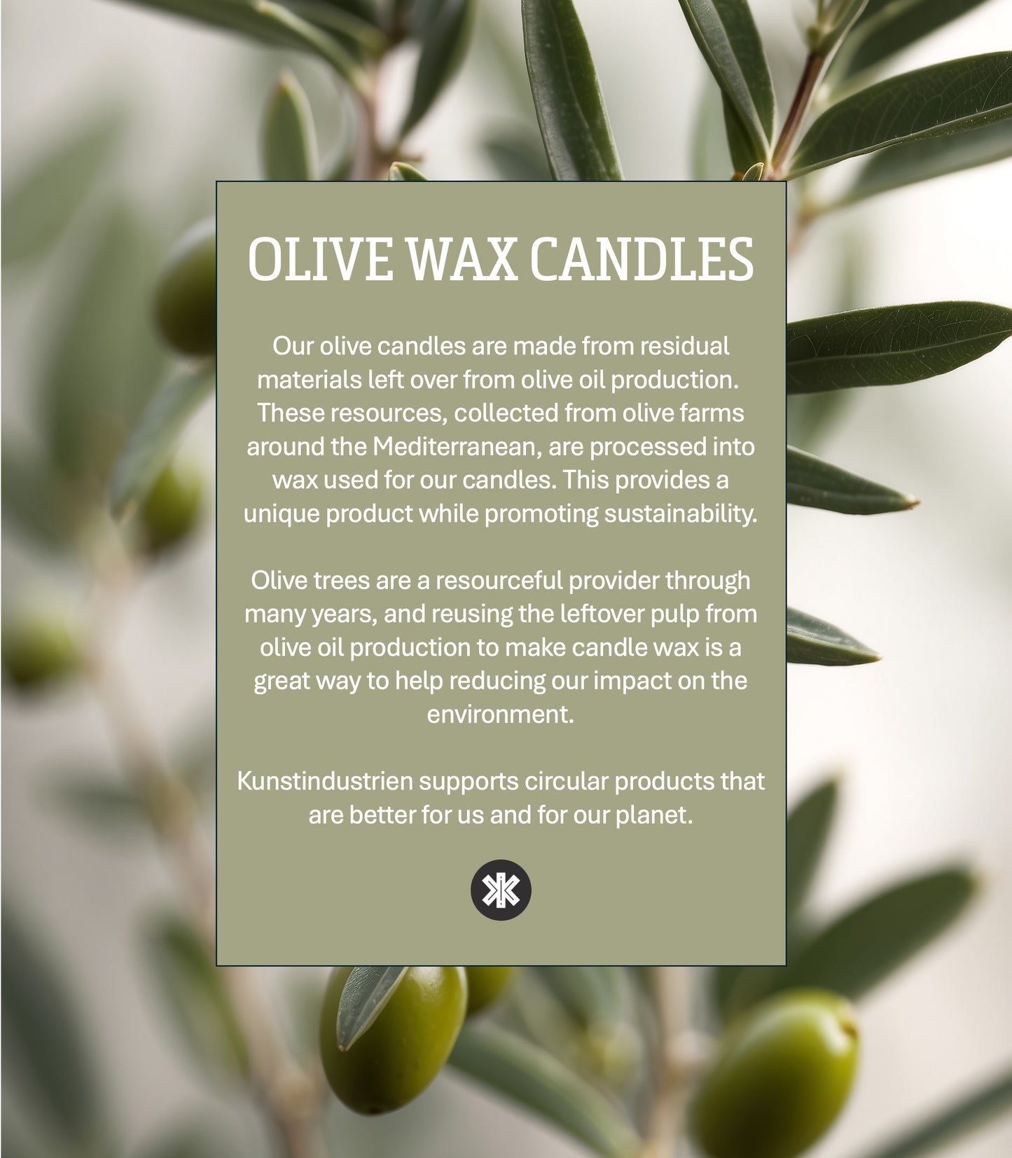 Upcycled olive wax pillar candles 6 cm x 18 cm - Chestnut