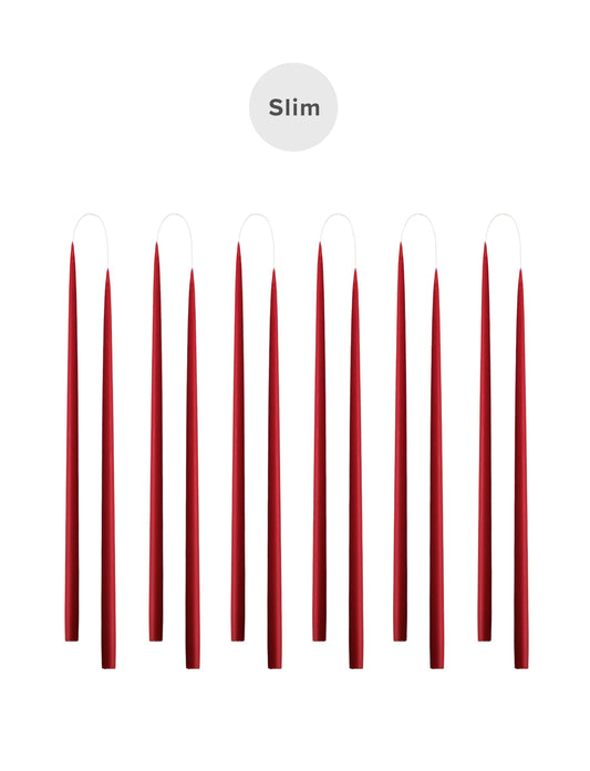 Slim coloured candle, Ø=1.3 cm H= 28 cm giftbox w. 12 pcs. - Dark Red #11