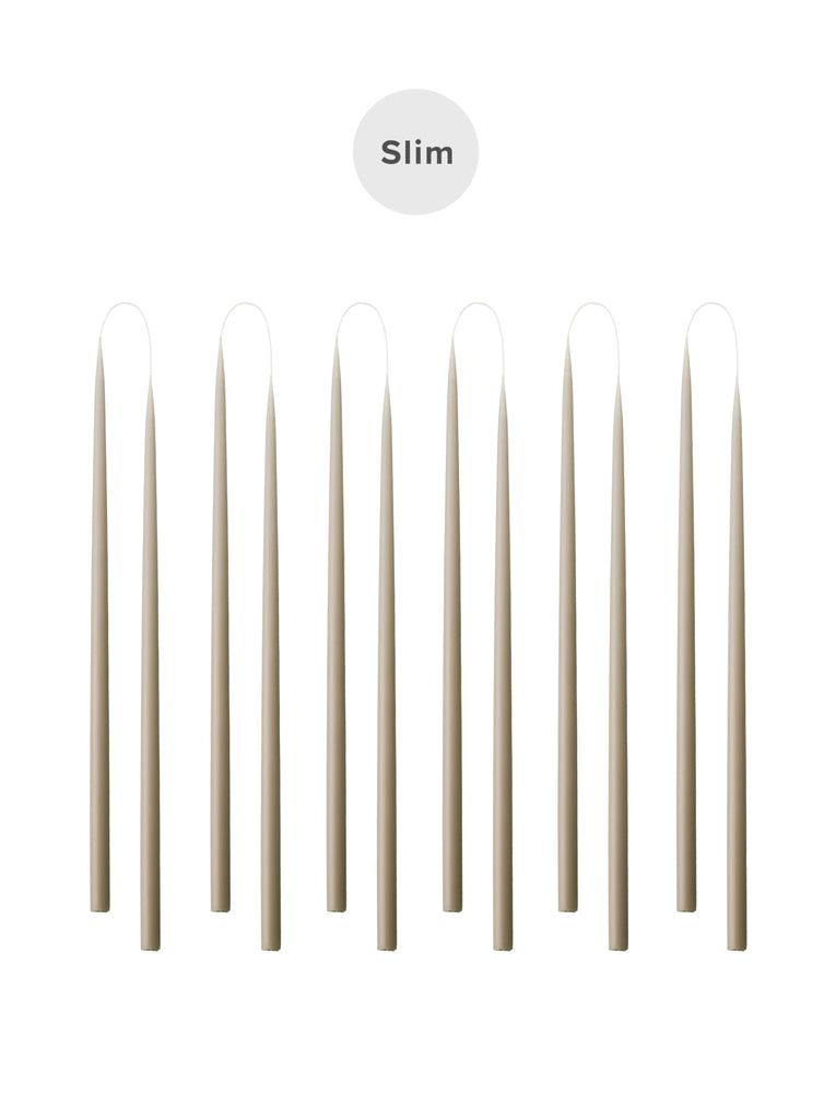Slim coloured candle, Ø=1.3 cm H= 28 cm giftbox w. 12 pcs. - Linnen #64