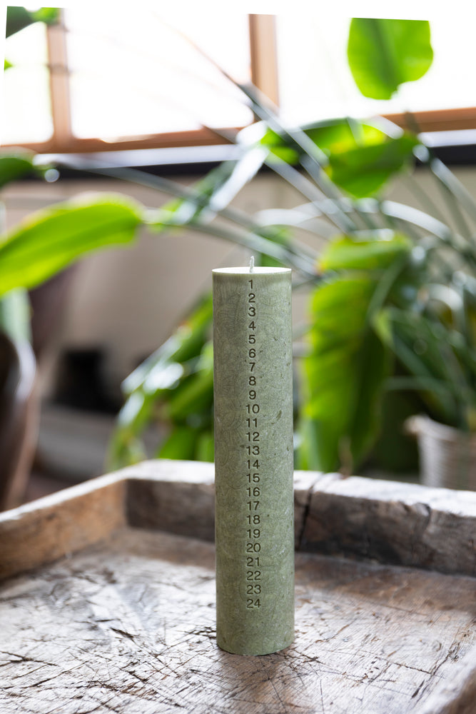 Upcycled Olive Wax Calendar Candles 6 cm x 28 cm - Moss Green #35-E