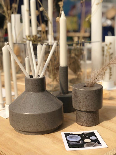 Ads-Kalle-Candle holder - Light Grey with burned Brown Dots