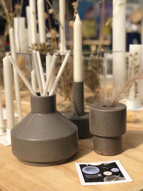 Ads-Kalle-Candle holder - Light Grey with burned Brown Dots
