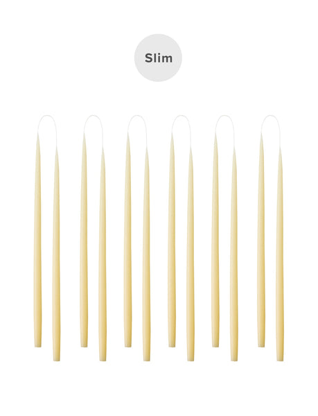 Slim coloured candle, Ø=1.3 cm H= 28 cm giftbox w. 12 pcs. - Ivory #05