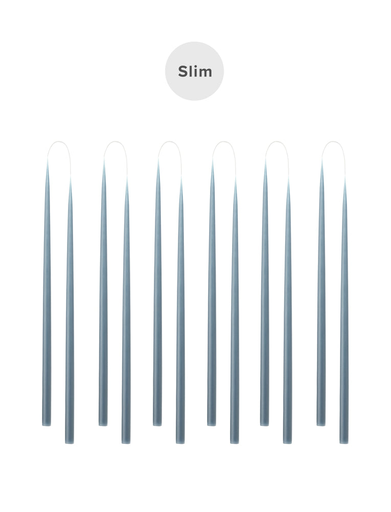Slim coloured candle, Ø=1.3 cm H= 28 cm giftbox w. 12 pcs. - BlueGrey #21