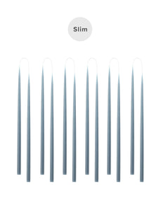 Slim coloured candle, Ø=1.3 cm H= 28 cm giftbox w. 12 pcs. - BlueGrey #21