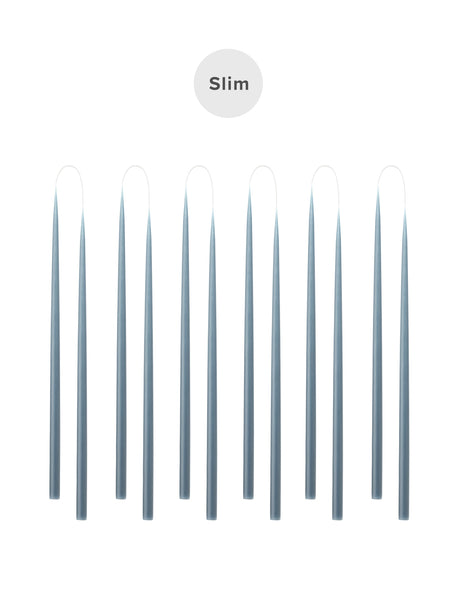 Slim coloured candle, Ø=1.3 cm H= 28 cm giftbox w. 12 pcs. - BlueGrey #21