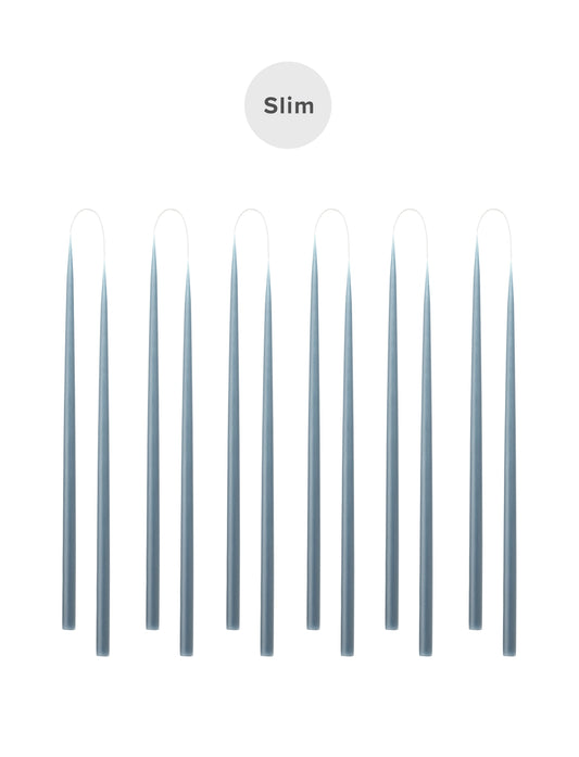 Slim colored candle, Ø=1.3 cm H= 28 cm gift box w. 12 pcs. - BlueGrey #21