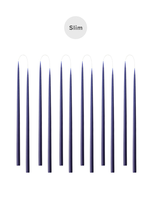 Slim colored candle, Ø=1.3 cm H= 28 cm gift box w. 12 pcs. - Antique Blue #22