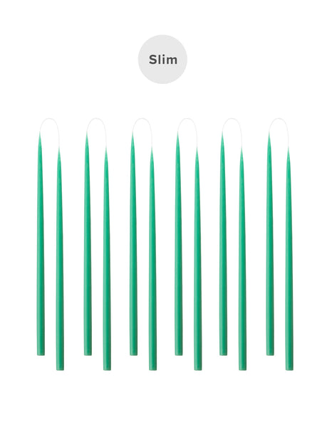 Slim colored candle, Ø=1.3 cm H= 28 cm gift box w. 12 pcs. - Turquoise #25