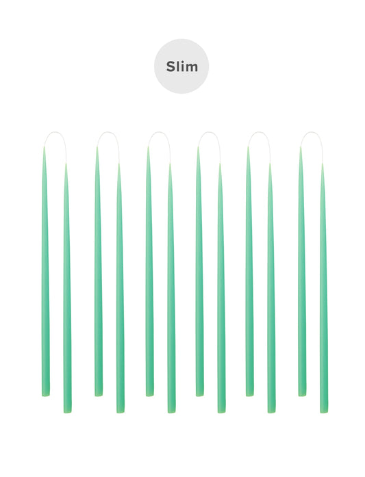Slim colored candle, Ø=1.3 cm H= 28 cm gift box w. 12 pcs. - Mint Green #30