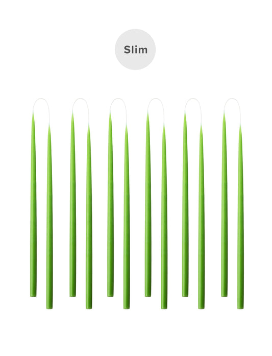 Slim colored candle, Ø=1.3 cm H= 28 cm gift box w. 12 pcs. - Light Green #37