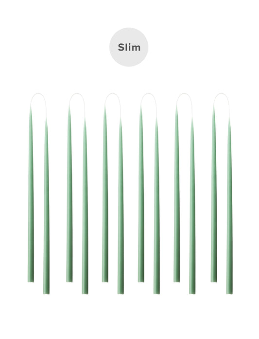 Slim colored candle, Ø=1.3 cm H= 28 cm gift box w. 12 pcs. - Dark Reseda Green #38