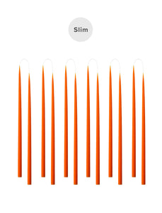 Slim coloured candle, Ø=1.3 cm H= 28 cm giftbox w. 12 pcs. - Orange #41
