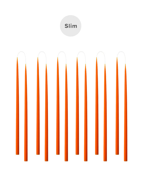 Slim coloured candle, Ø=1.3 cm H= 28 cm giftbox w. 12 pcs. - Orange #41