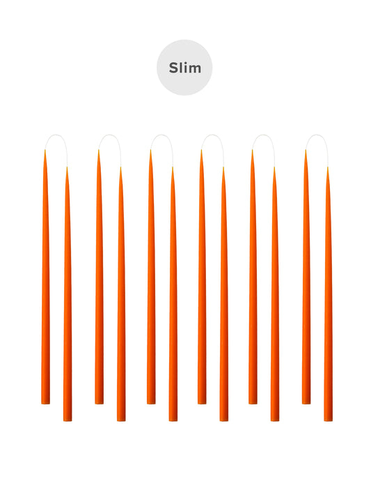 Slim colored candle, Ø=1.3 cm H= 28 cm gift box w. 12 pcs. - Orange #41