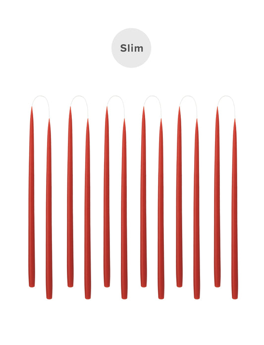 Slim colored candle, Ø=1.3 cm H= 28 cm gift box w. 12 pcs. - Rust #47