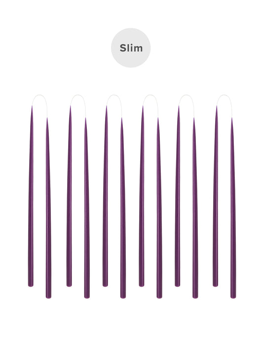 Slim colored candle, Ø=1.3 cm H= 28 cm gift box w. 12 pcs. - Violet/Christmas Purple #77