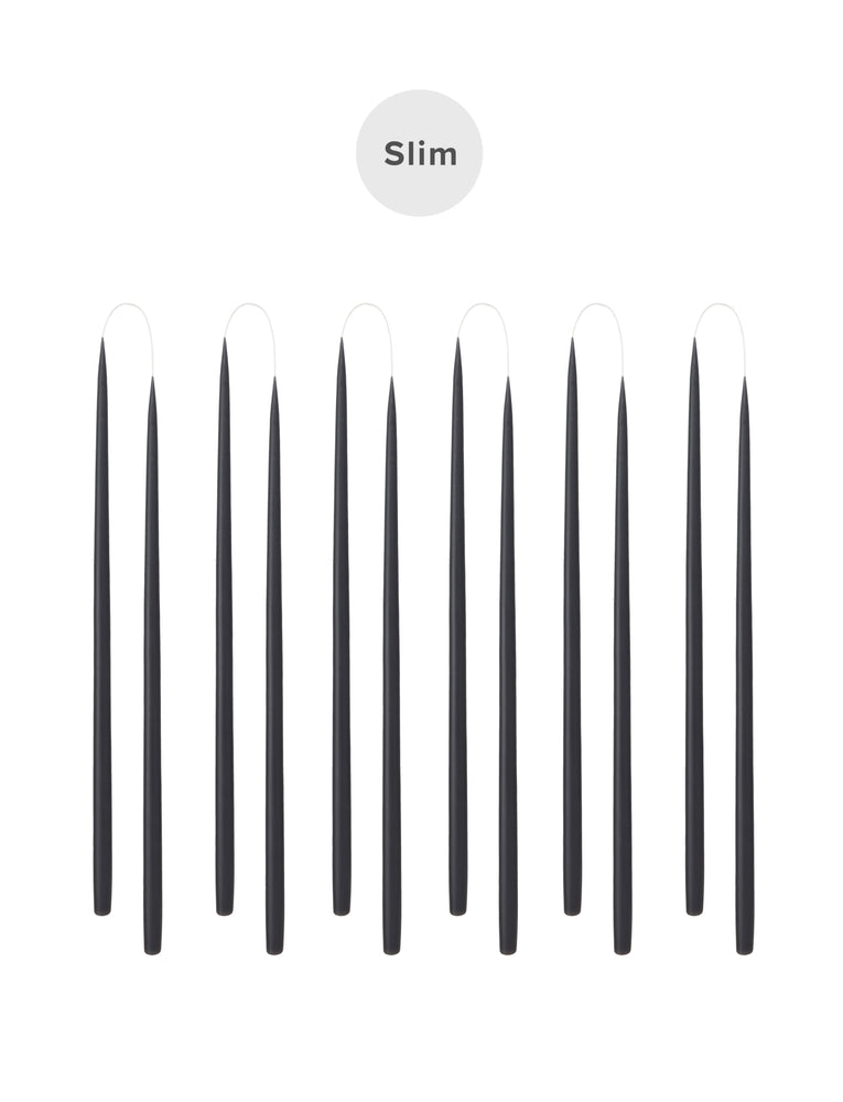 Slim coloured candle, Ø=1.3 cm H= 28 cm giftbox w. 12 pcs. - Black #91