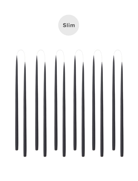 Slim coloured candle, Ø=1.3 cm H= 28 cm giftbox w. 12 pcs. - Black #91