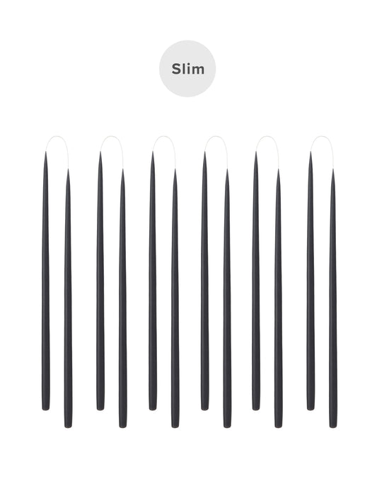 Slim colored candle, Ø=1.3 cm H= 28 cm gift box w. 12 pcs. - Black #91