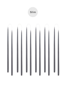 Slim coloured candle, Ø=1.3 cm H= 28 cm giftbox w. 12 pcs. - Charcoal Grey #92