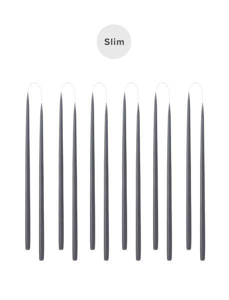 Slim coloured candle, Ø=1.3 cm H= 28 cm giftbox w. 12 pcs. - Charcoal Grey #92