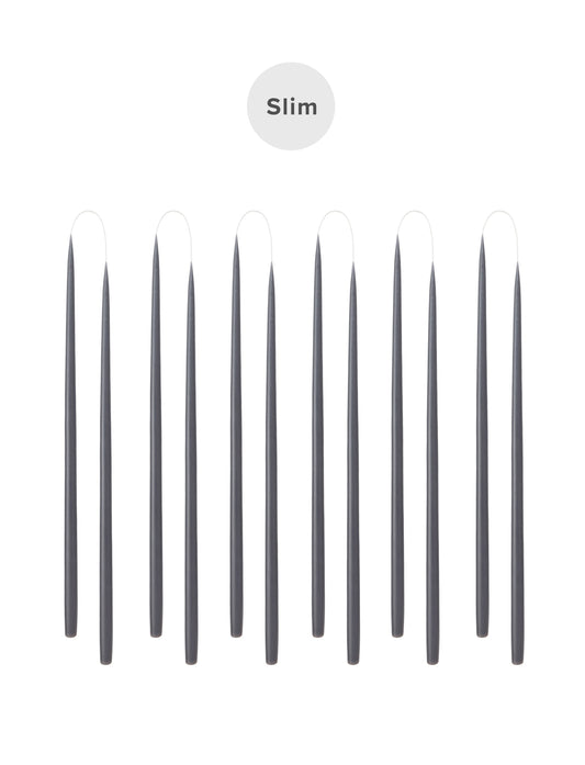 Slim colored candle, Ø=1.3 cm H= 28 cm gift box w. 12 pcs. - Charcoal Gray #92