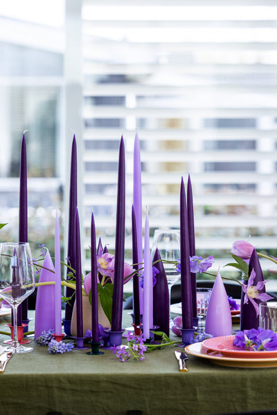 Hand dipped, dyed candle, in 4 pack - 2.2 cm x 45 cm - Violet/Christmas purple #77