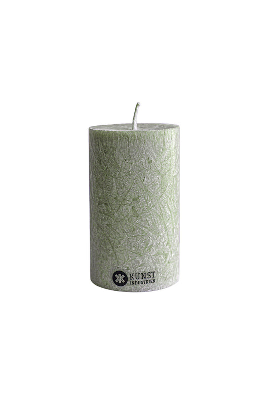 Upcycled olive wax pillar candles 6 cm x 10 cm - Moss Green
