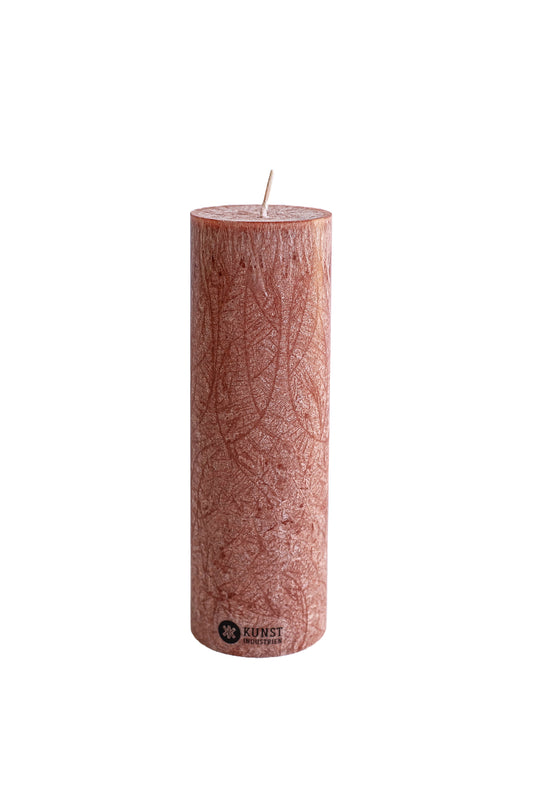 Upcycled olive wax pillar candles 6 cm x 18 cm - Chestnut