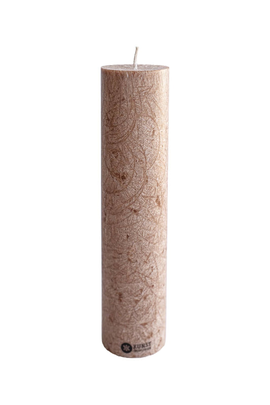Upcycled olive wax pillar candles 6 cm x 25 cm - Hazelnut