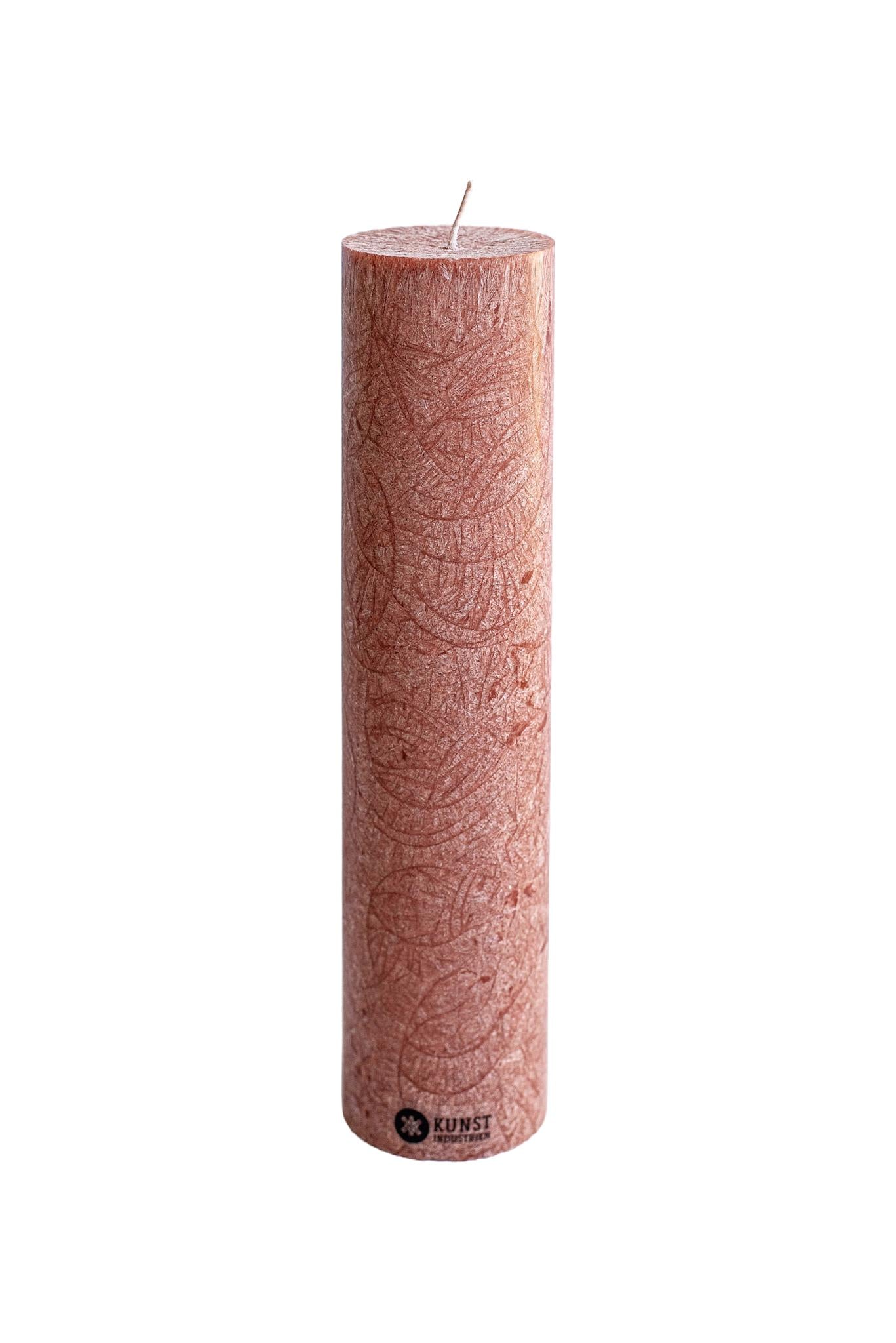 Upcycled olive wax pillar candles 6 cm x 25 cm - Chestnut